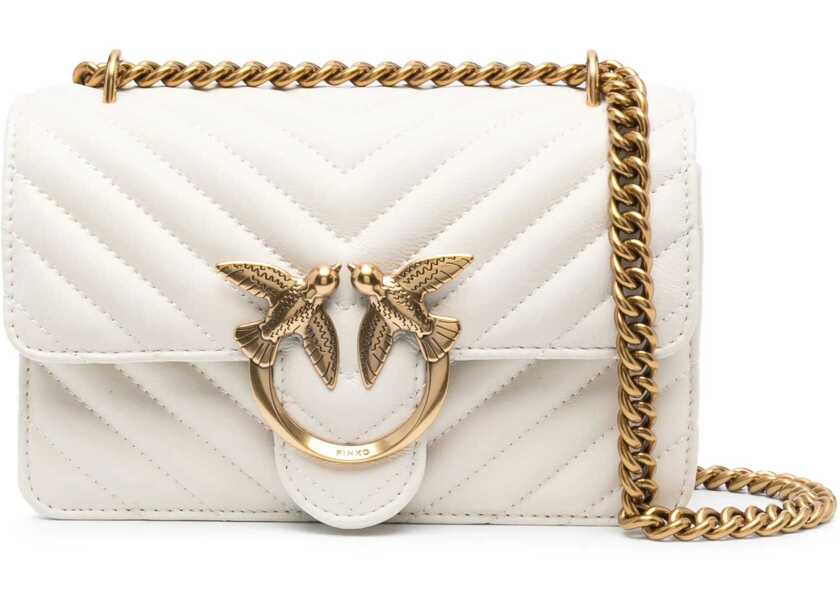 Genti de umar Pinko Mini Love Shoulder Bag BIANCO SETA-ANTIQUE GOLD Femei (BM 10124651) 1