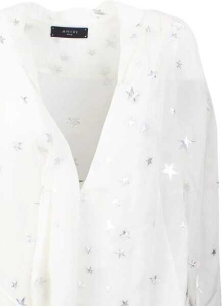 Camasi casual AMIRI Silk Blend Wrap Shirt With Lurex Motif White Femei (BM 10125392) 2