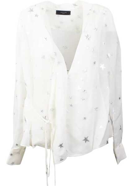 Camasi casual AMIRI Silk Blend Wrap Shirt With Lurex Motif White Femei (BM 10125392) 1