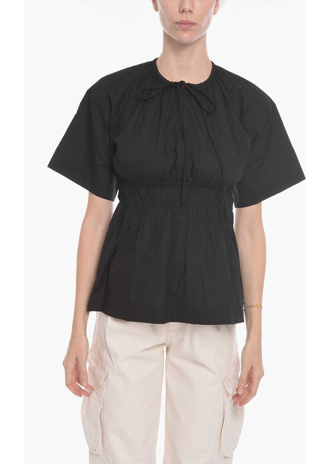 Proenza Schouler Elastic Waistband Cotton Blouse With Cut-Out Detail Black