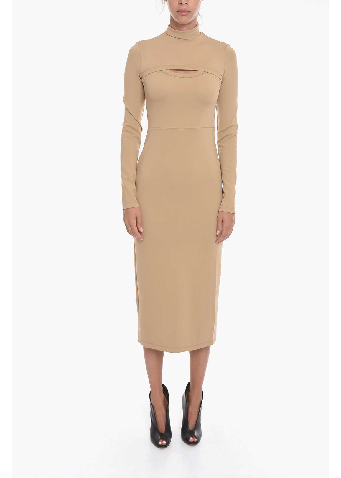 AMBUSH Jersey Turtle-Neck Midi Dress With Cut-Out Detailing Beige