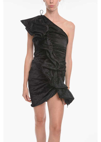 Rochii scurte Bottega Veneta Satin Ruffled Dress With One-Shoulder Black Femei (BM 10125968) 4