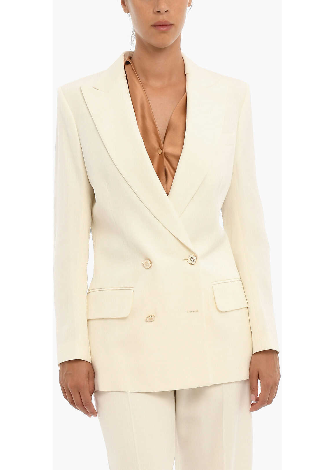 Casablanca Silk Blend Double Breasted Lined Blazer White