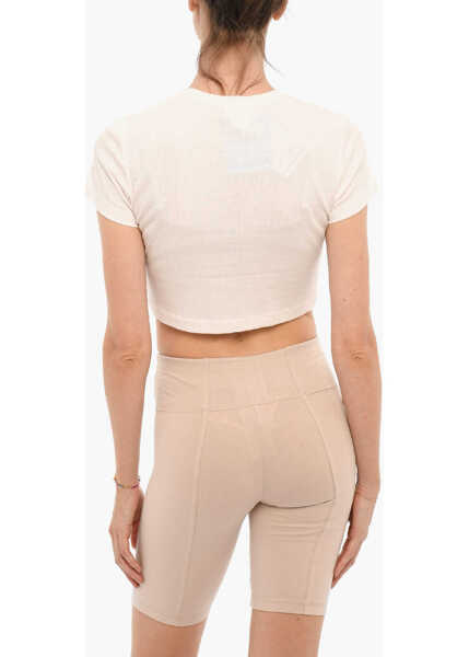 Tricouri Champion Ribbed Crew-Neck Cropped T-Shirt With Front Buttoning White Femei (BM 10132295) 2