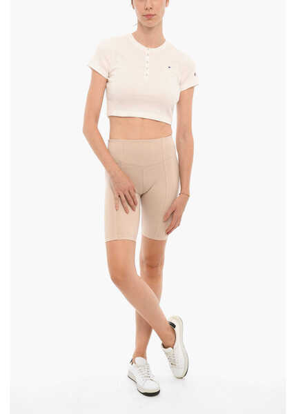 Tricouri Champion Ribbed Crew-Neck Cropped T-Shirt With Front Buttoning White Femei (BM 10132295) 4