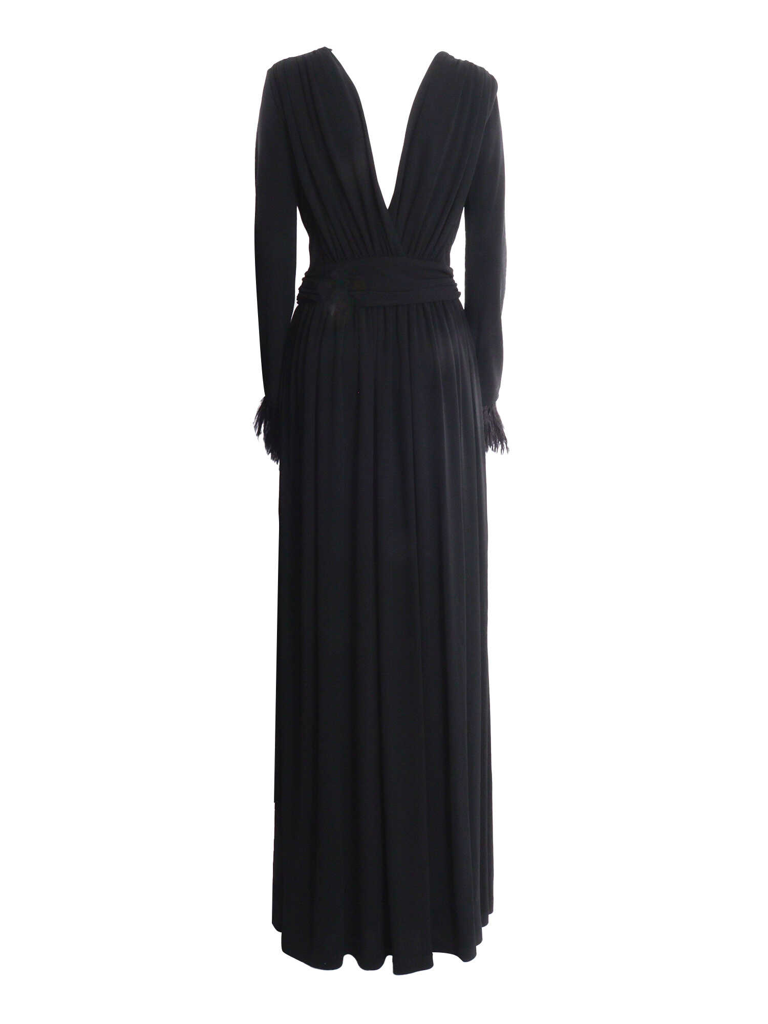 Alberta Ferretti Pleated dress with feathers Black