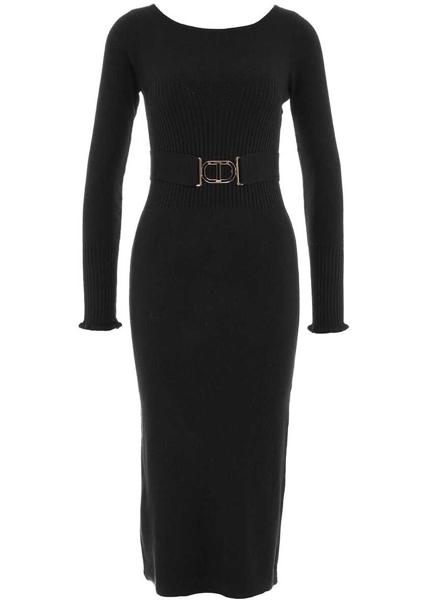 Twin-set Simona Barbieri Knit dress with waist belt Black