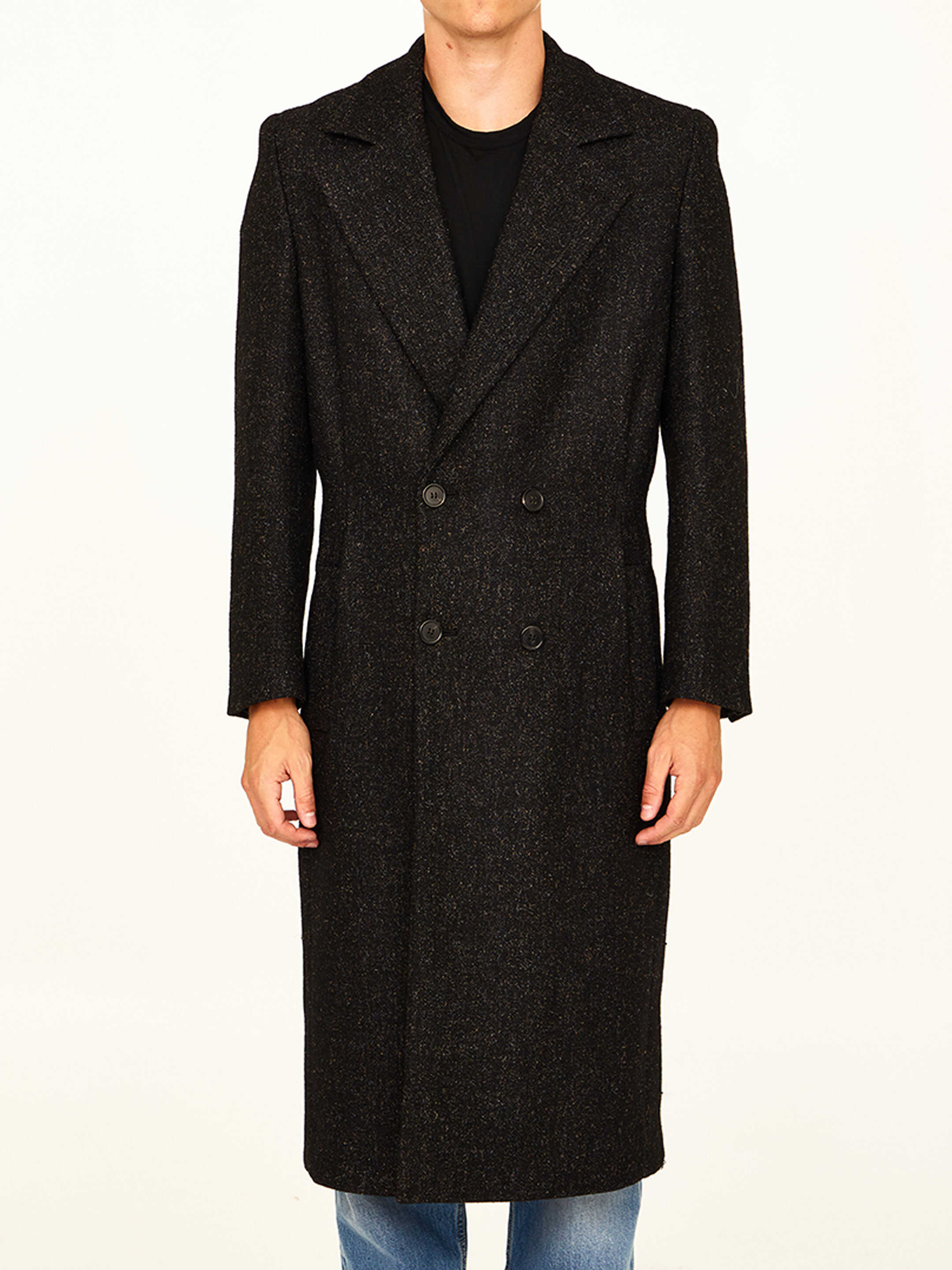 Saint Laurent Double-Breasted Wool Coat BLACK
