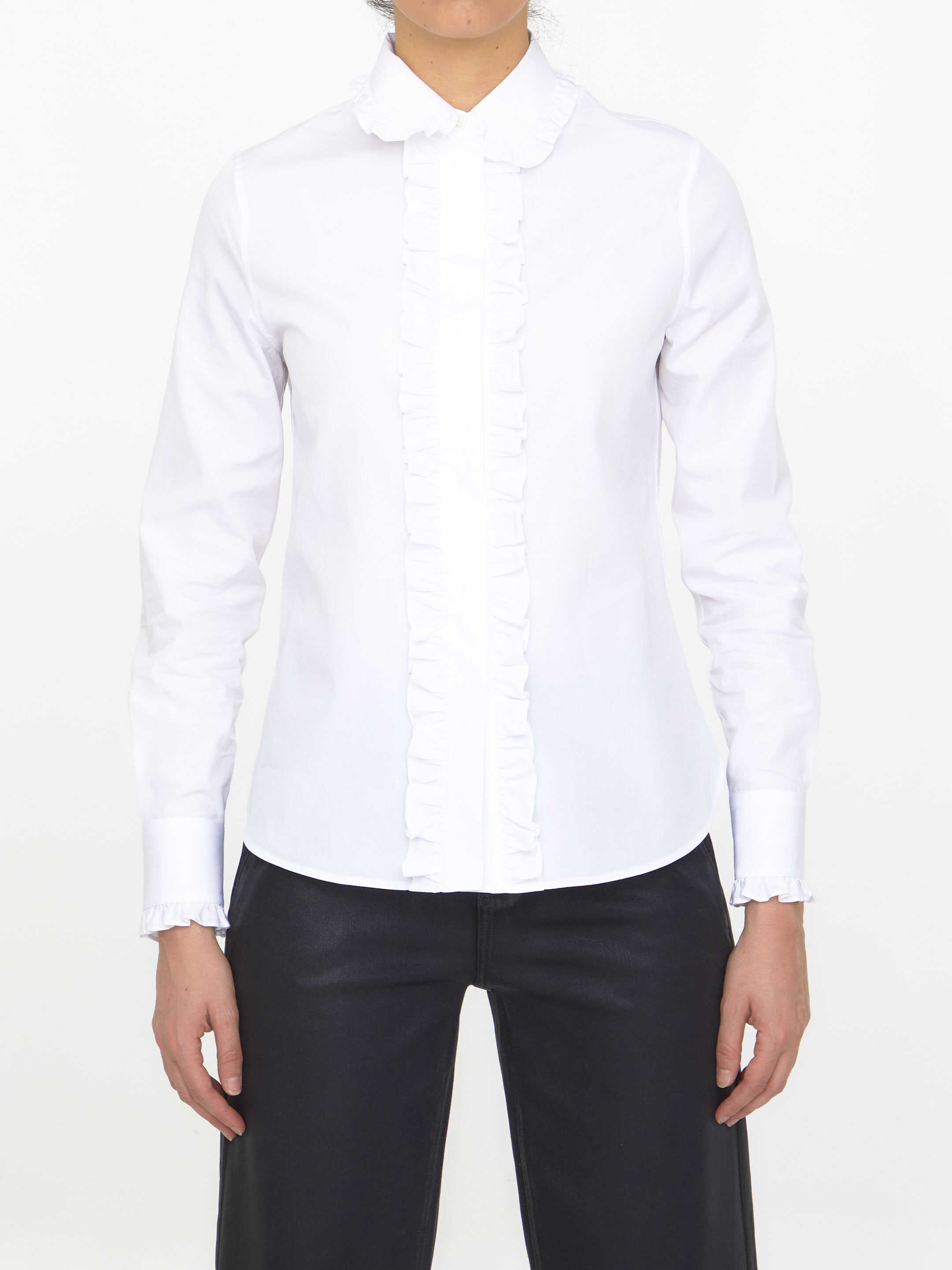 Saint Laurent Ruffled Cotton Shirt WHITE