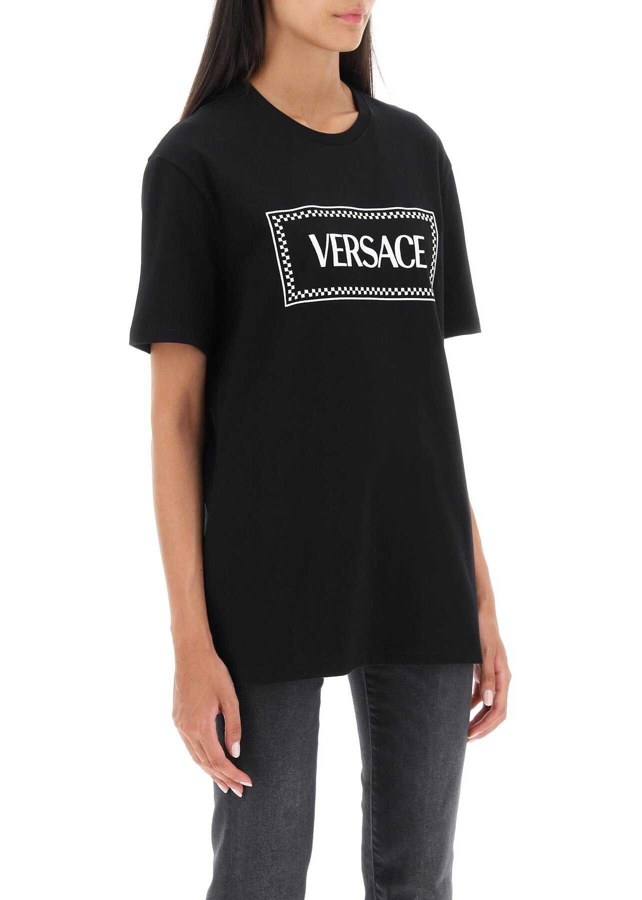Versace T-Shirt With Logo Embroidery BLACK WHITE