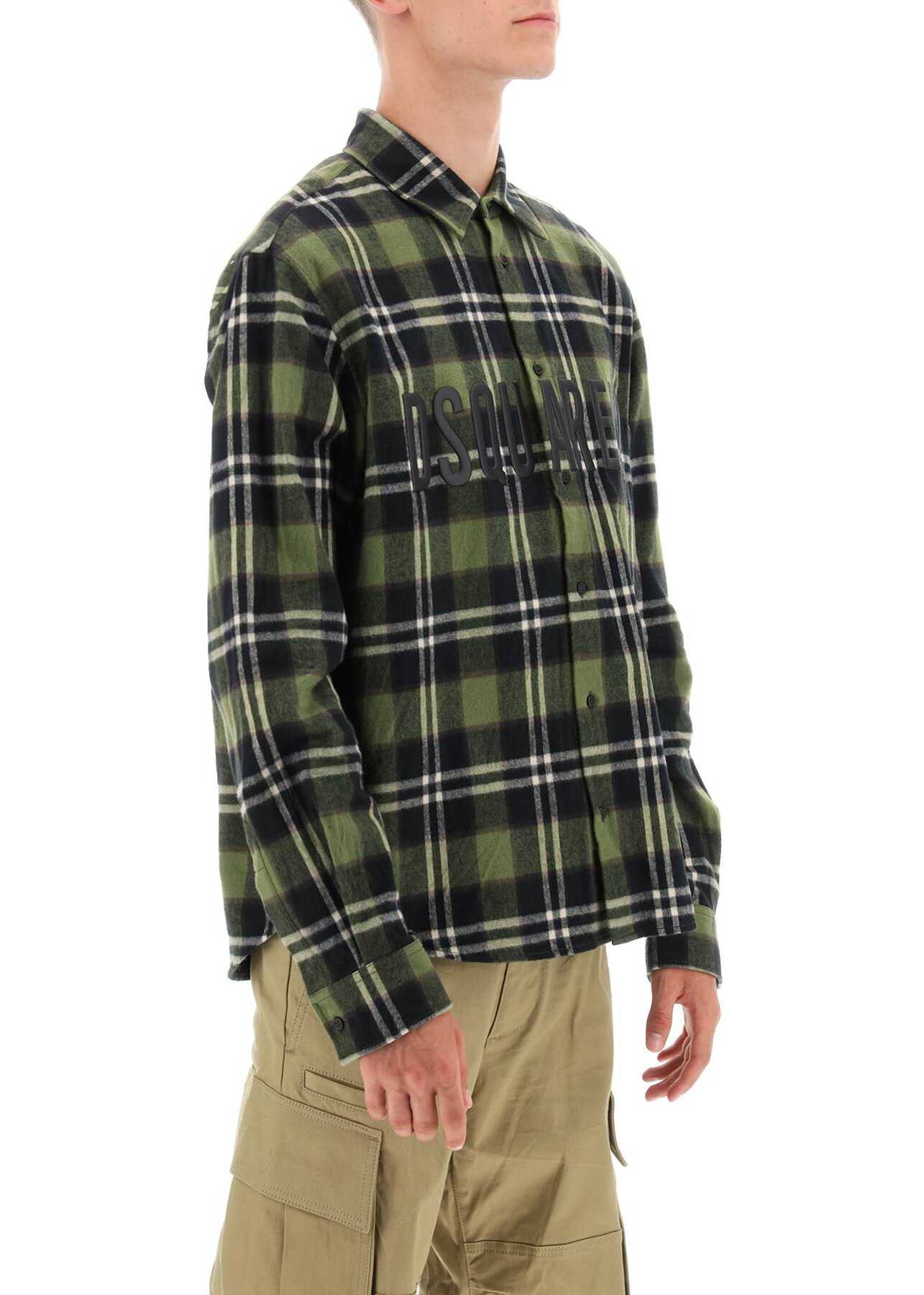 DSQUARED2 Check Flannel Shirt With Rubberized Logo GREEN BROWN