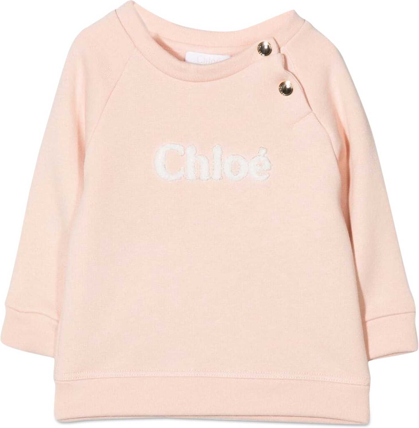 Chloe Sweatshirt Crew Neck Front Logo And Buttons PINK