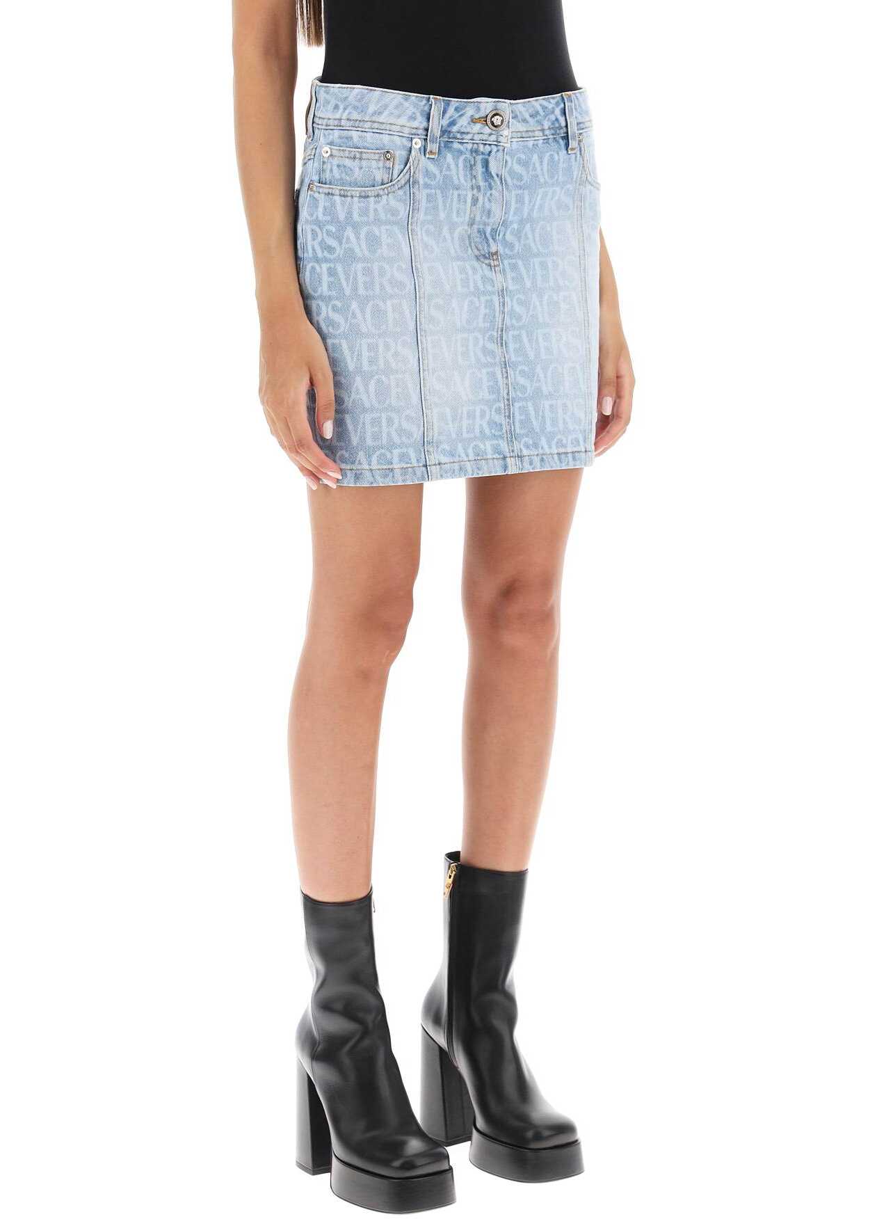 Versace Monogram Denim Mini Skirt LIGHT BLUE