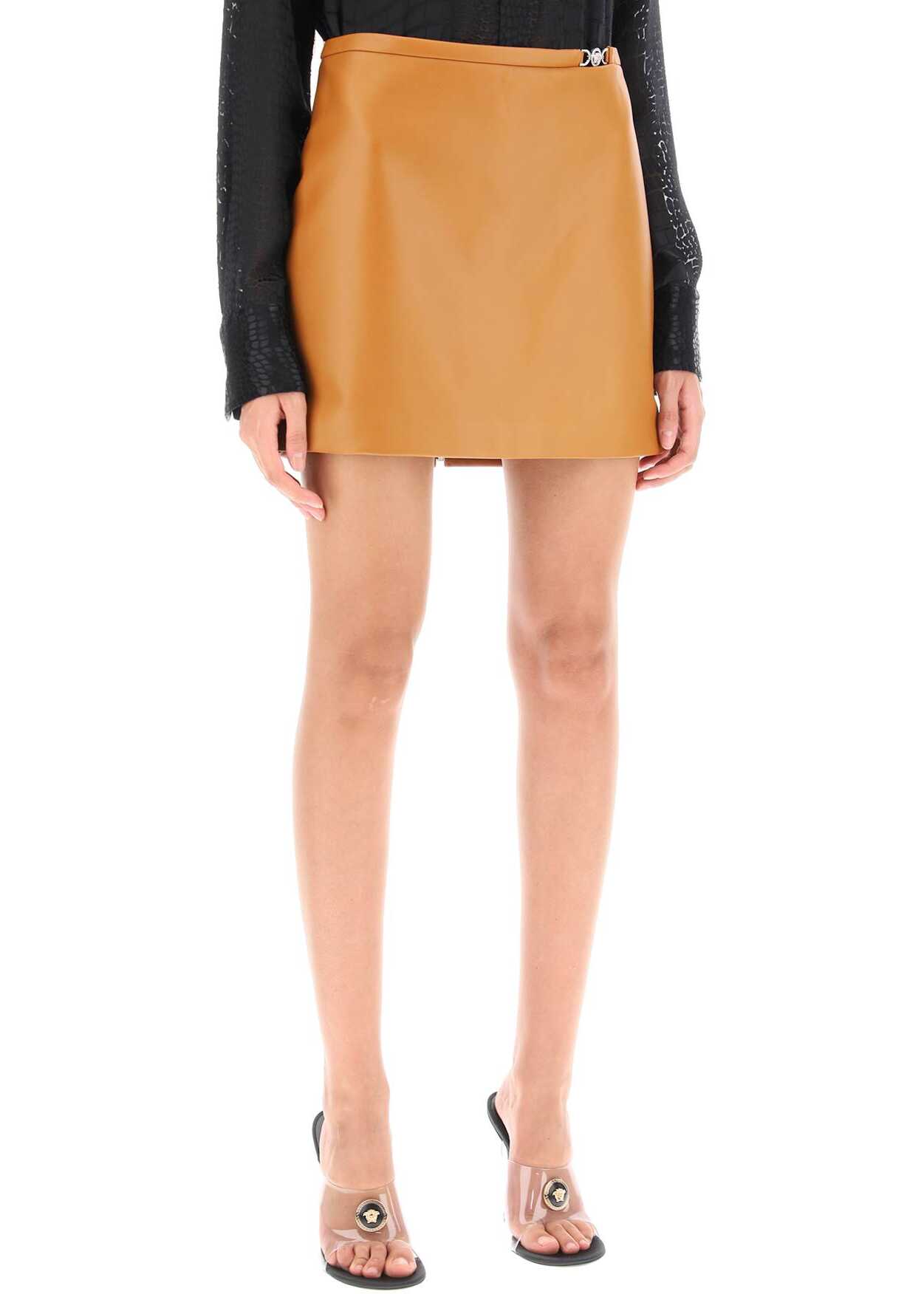 Versace Medusa \'95 Leather Mini Skirt CARAMEL