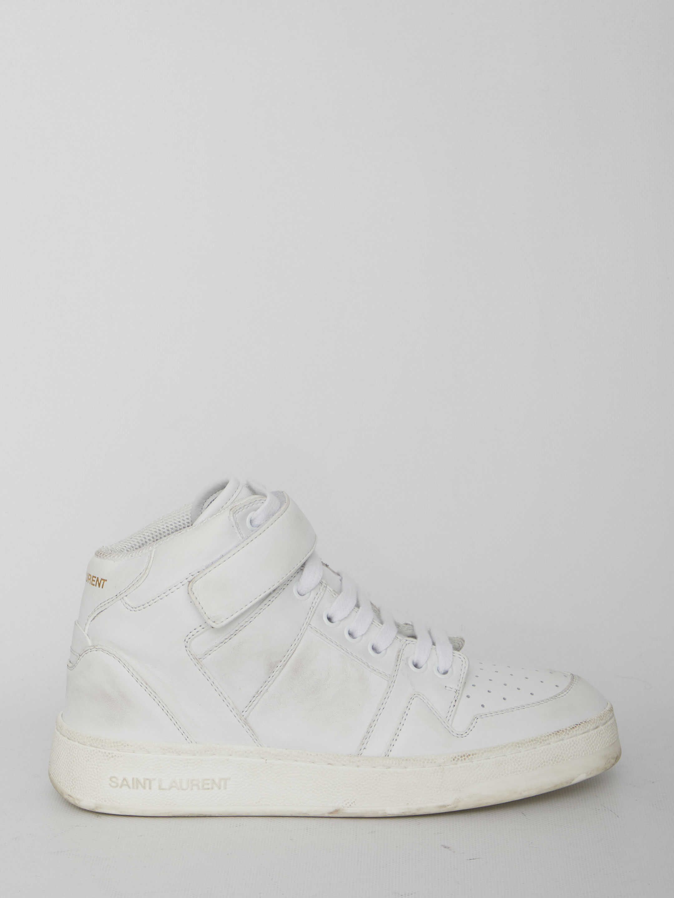 Saint Laurent Lax Sneakers In Washed-Out Effect Leather WHITE