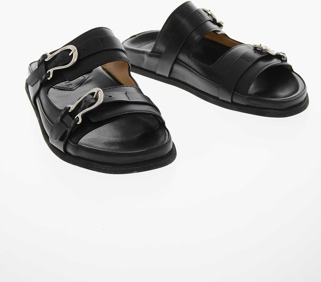 SARTORE Leather Miami Sandals With Silver Buckles Black