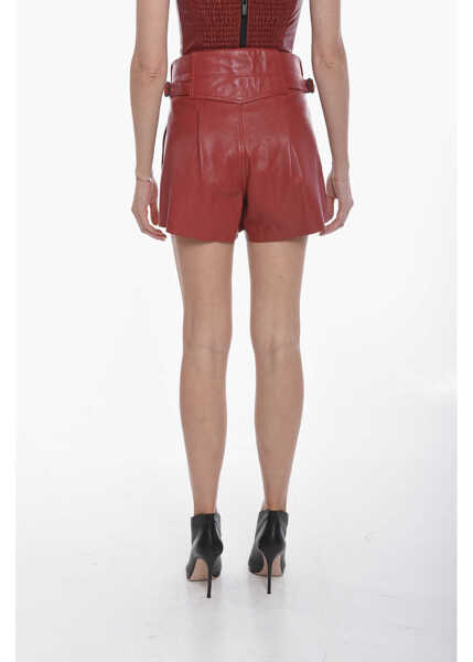 Pantaloni scurti THE MANNEI Leather Elke Single-Pleated Shorts Red Femei (BM 10166756) 2