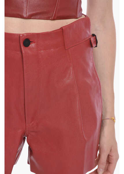 Pantaloni scurti THE MANNEI Leather Elke Single-Pleated Shorts Red Femei (BM 10166756) 3