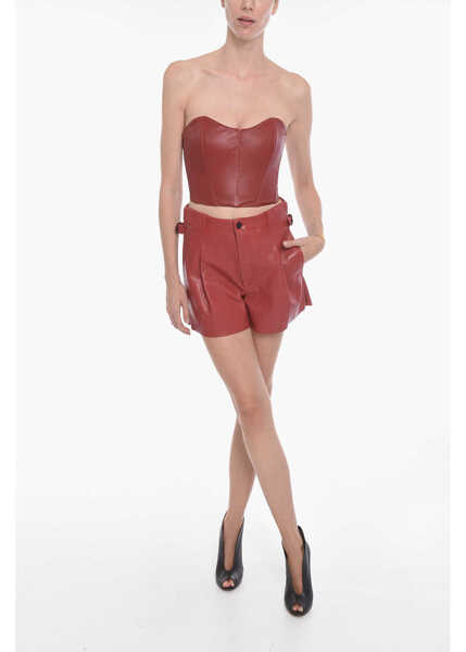 Pantaloni scurti THE MANNEI Leather Elke Single-Pleated Shorts Red Femei (BM 10166756) 4
