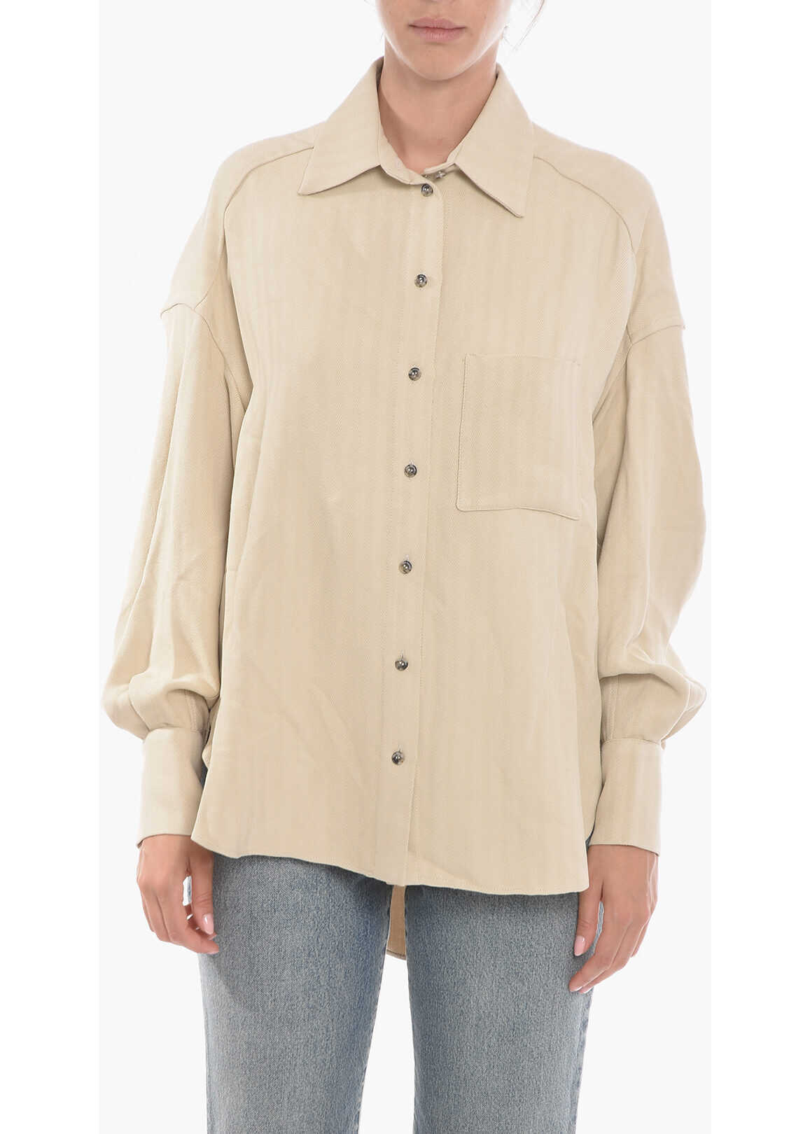 THE MANNEI Herringbone Bilbao Oversized Shirt With Breast Pocket Beige