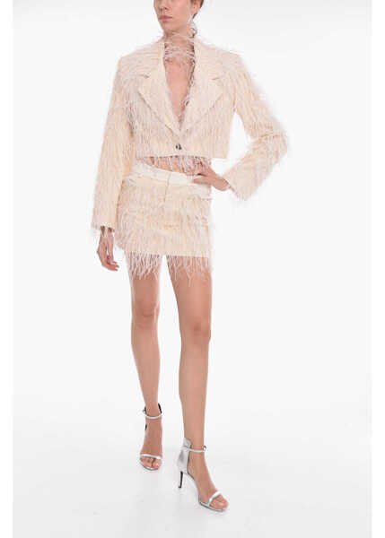 Fuste scurte THE MANNEI Cotton-Twill Venice Miniskirt With Feather-Embellishment Pink Femei (BM 10166795) 4