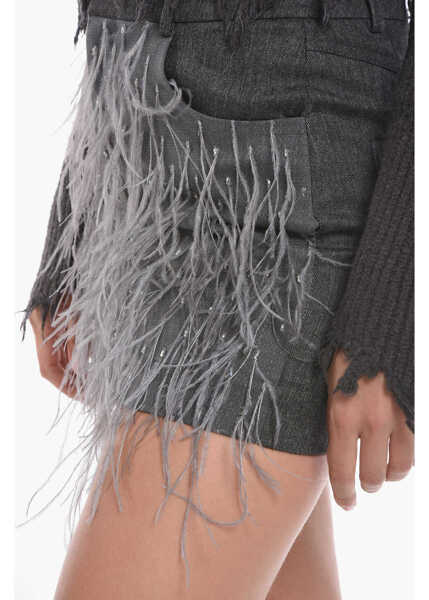 Fuste scurte THE MANNEI Virgin-Wool-Blend Venice Miniskirt With Feather-Embellishmen Gray Femei (BM 10166798) 3