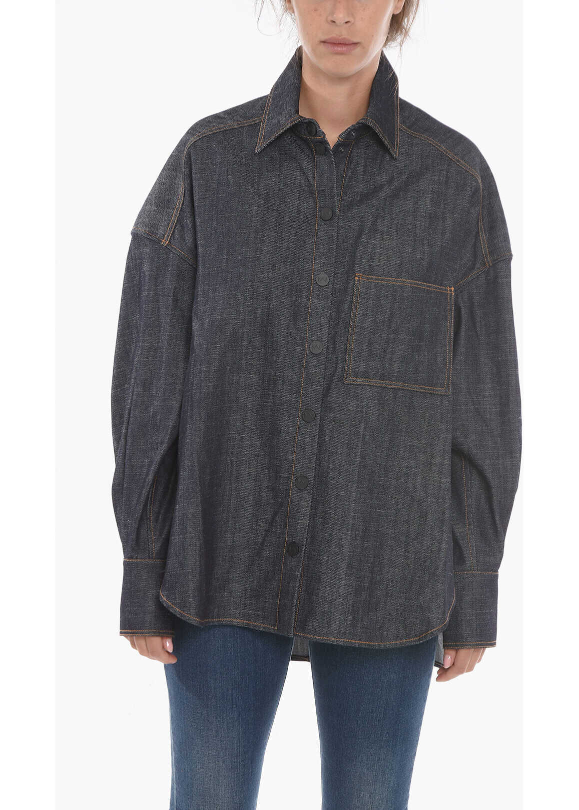 THE MANNEI Denim Bilbao Overshirt With Breast Pocket Blue