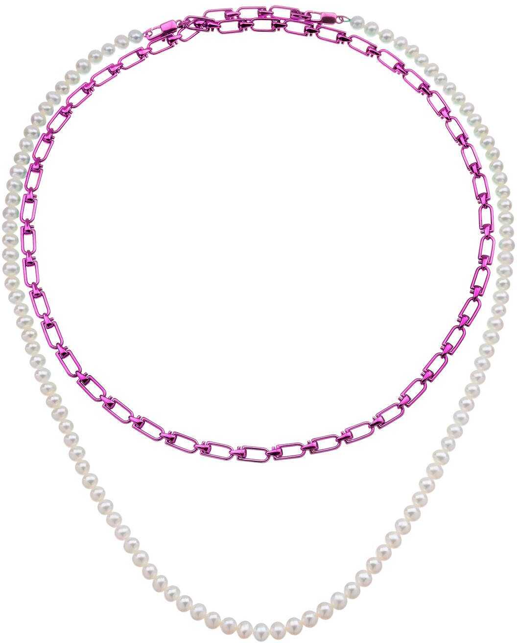 EÉRA Eera \'Reine\' Double Necklace With Pearls SILVER FUCHSIA