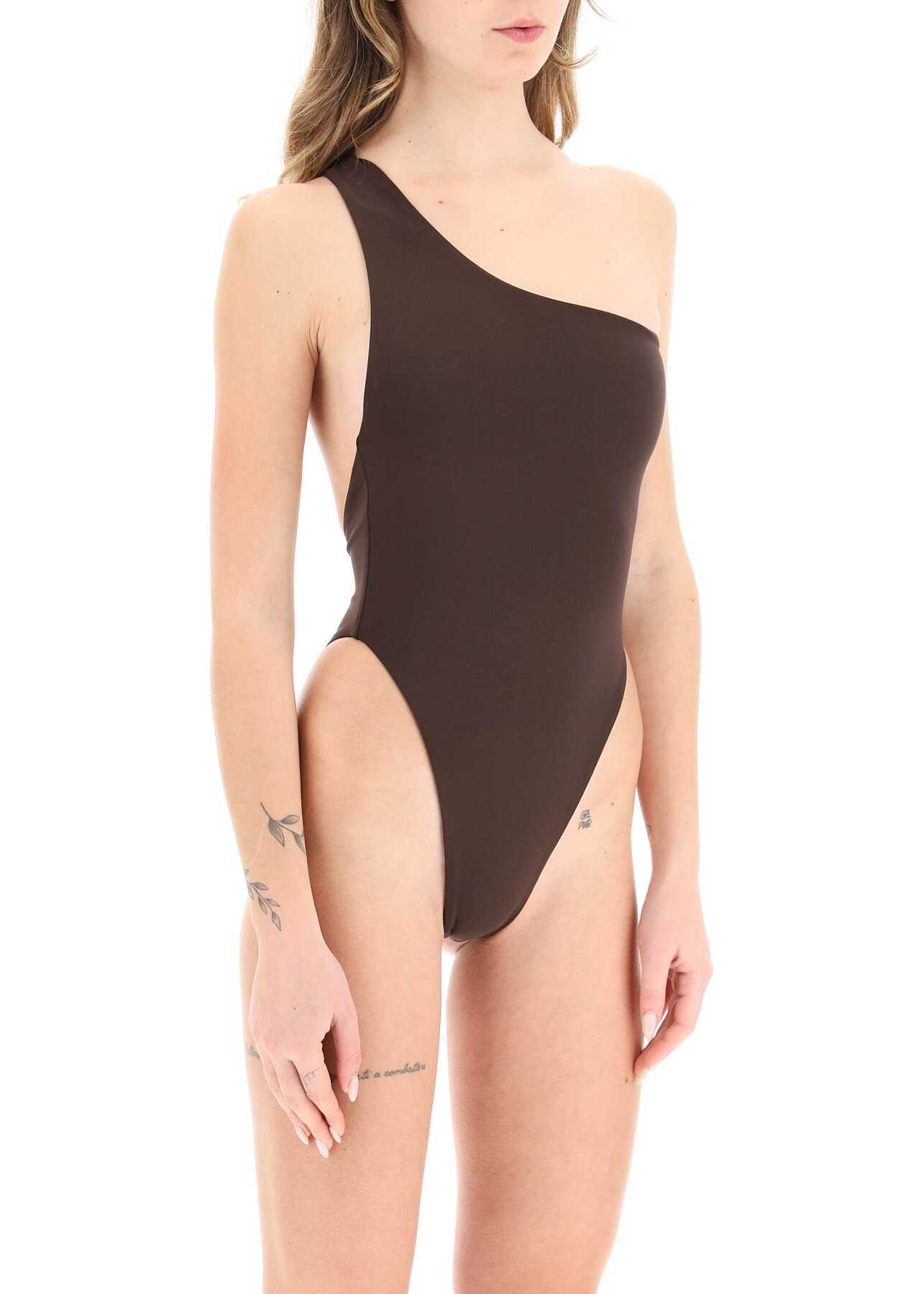 LOUISA BALLOU \'Plunge\' One-Piece Swimsuit DARK BROWN