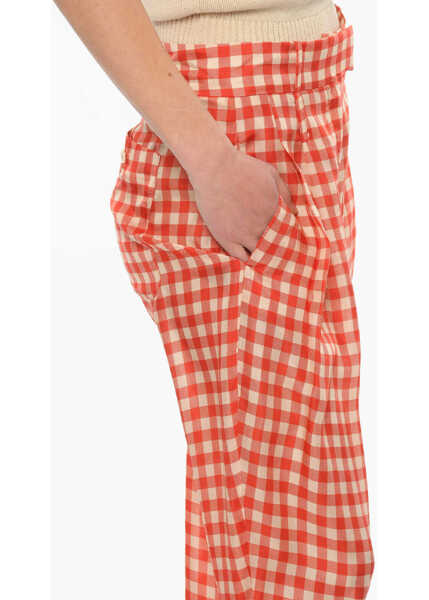 Pantaloni casual JEJIA Silk Ginggam Checked Tilda Wide Pants Red Femei (BM 10174613) 3