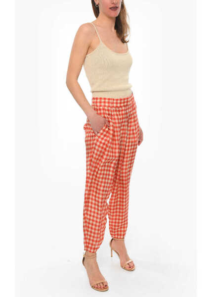 Pantaloni casual JEJIA Silk Ginggam Checked Tilda Wide Pants Red Femei (BM 10174613) 4