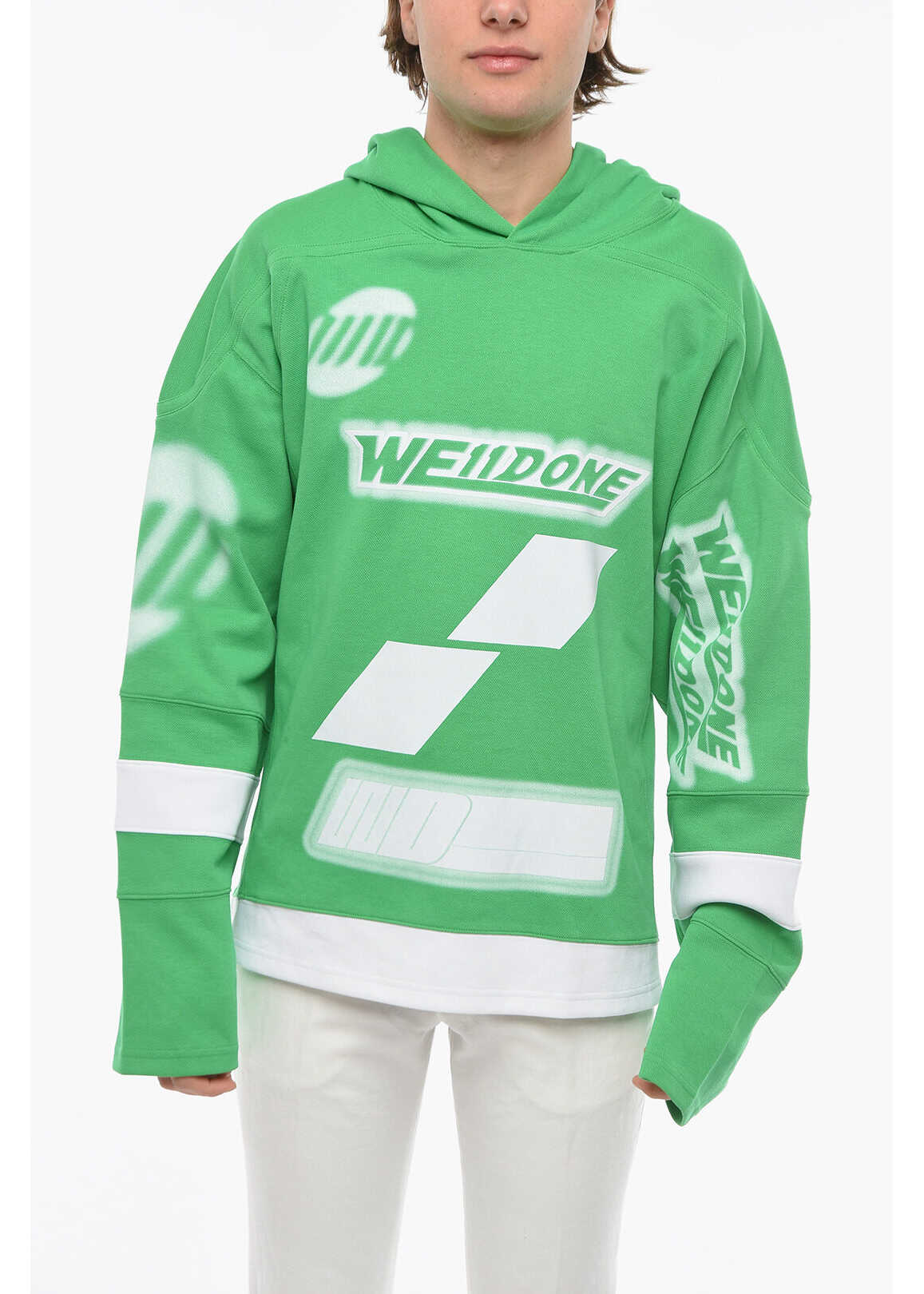 WE11DONE Spray Effect Football Oversized Hoodie Green
