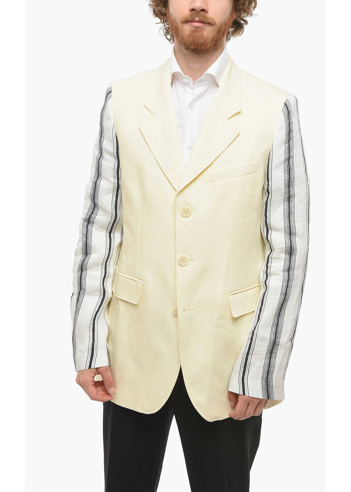 WALES BONNER Linen And Silk-Blend Malick Blazer With Striped Pattern Yellow And