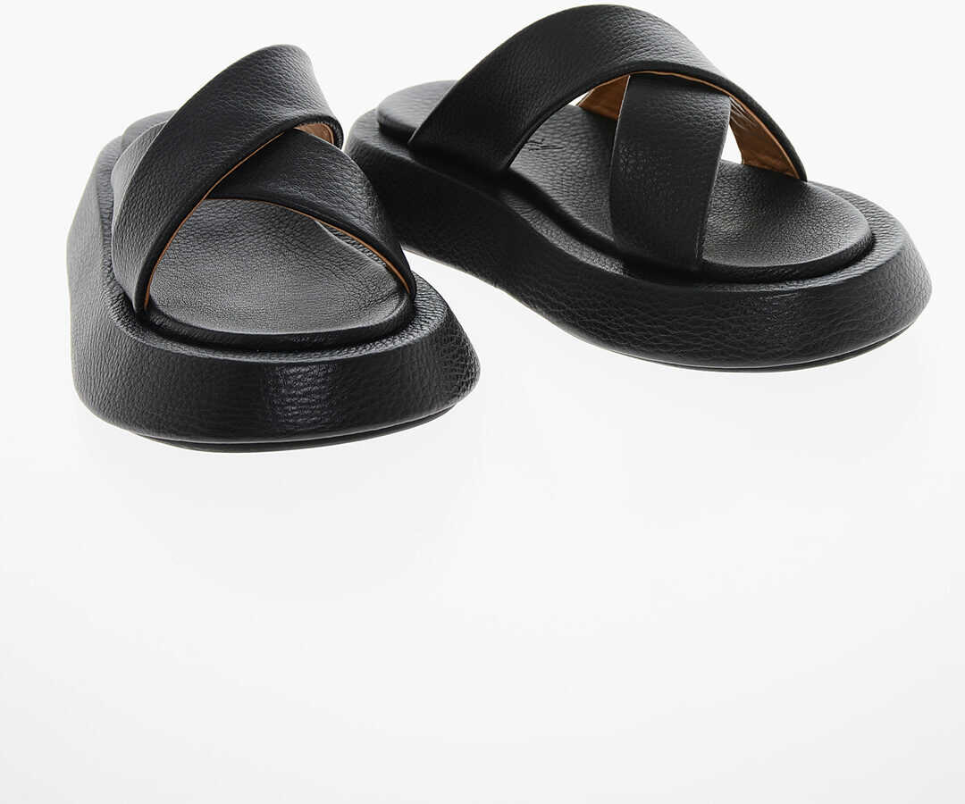 MARSÈLL Grained-Leather Pattino Criss-Crossed Slides Black