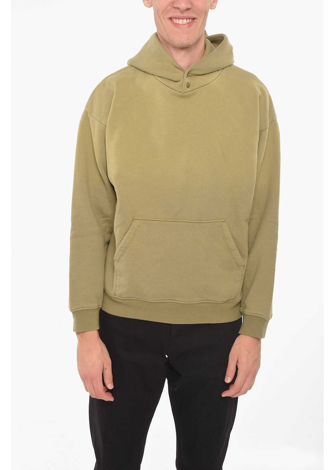 FEAR OF GOD Fleeced-Cotton Hoodie With Button-Detail Military Green