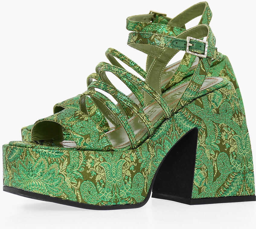 NODALETO Embroidered Chibi Sandals Heel 12 Cm Green