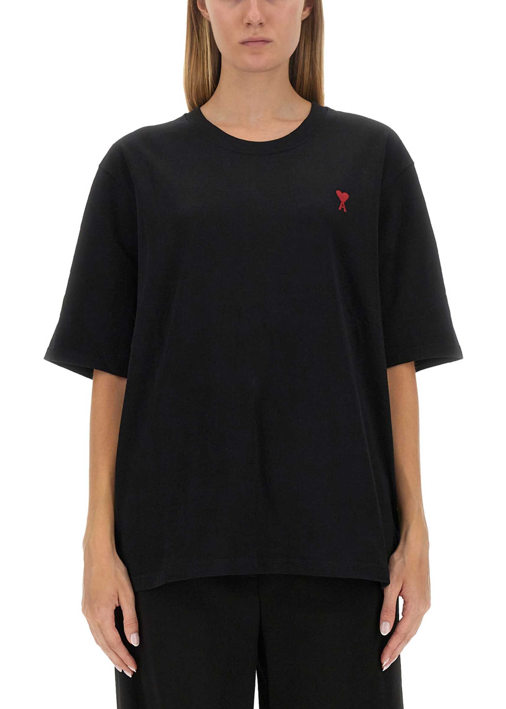 AMI Paris T-Shirt With Logo Embroidery BLACK