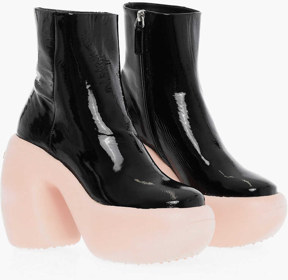 HAUS OF HONEY Patent Leather Boots With Bubble Sole Heel 13 Cm Black