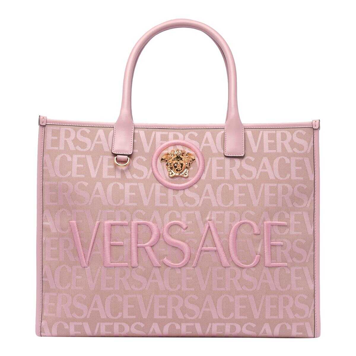 Versace VERSACE PINK CANVAS AND LEATHER ALLOVER TOTE BAG Pink