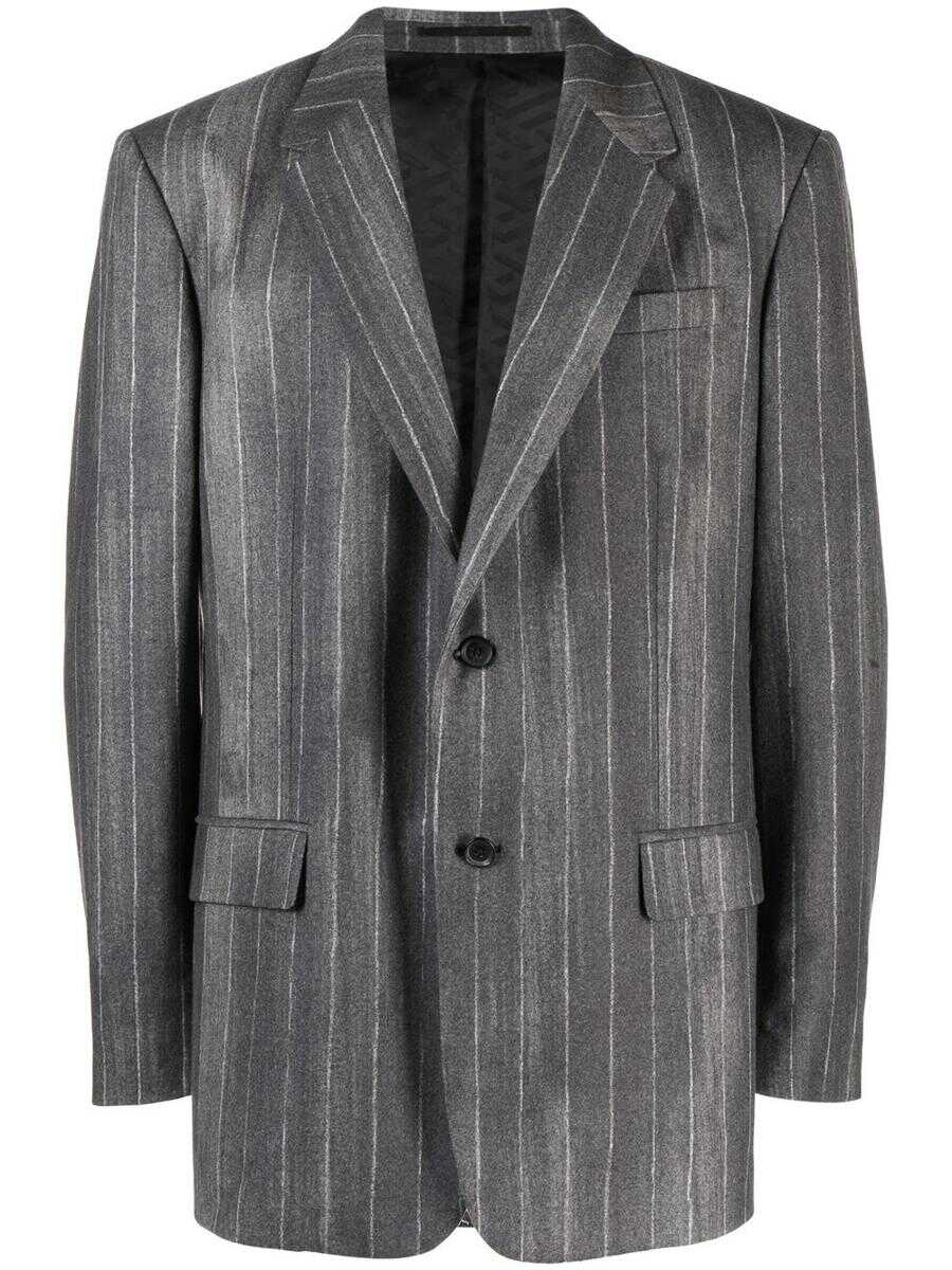 Versace VERSACE Flannel single-breasted blazer jacket Black