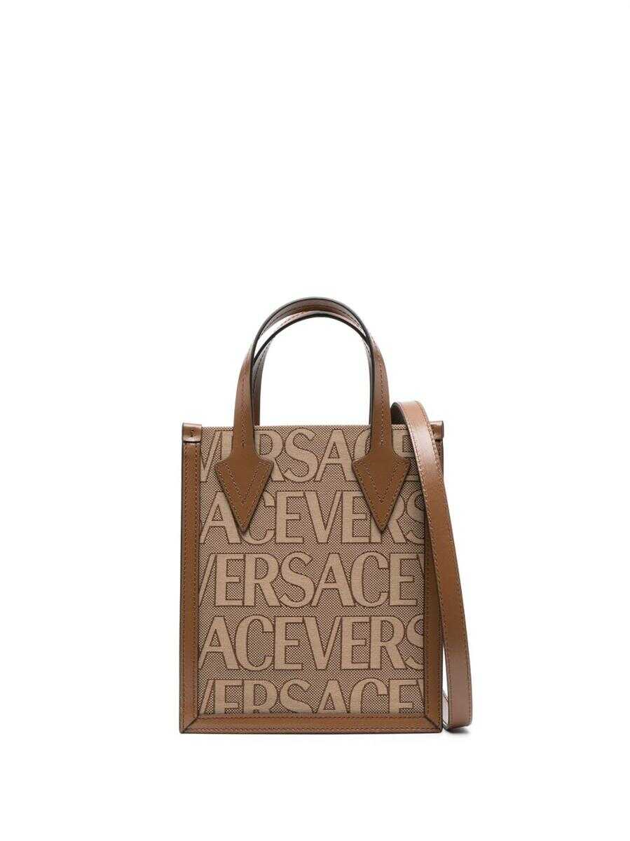 Versace VERSACE SMALL TOTE FABRIC CALF LEATHER BAGS BROWN