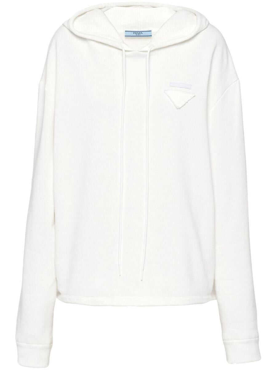Prada PRADA triangle-logo cotton hoodie BIANCO