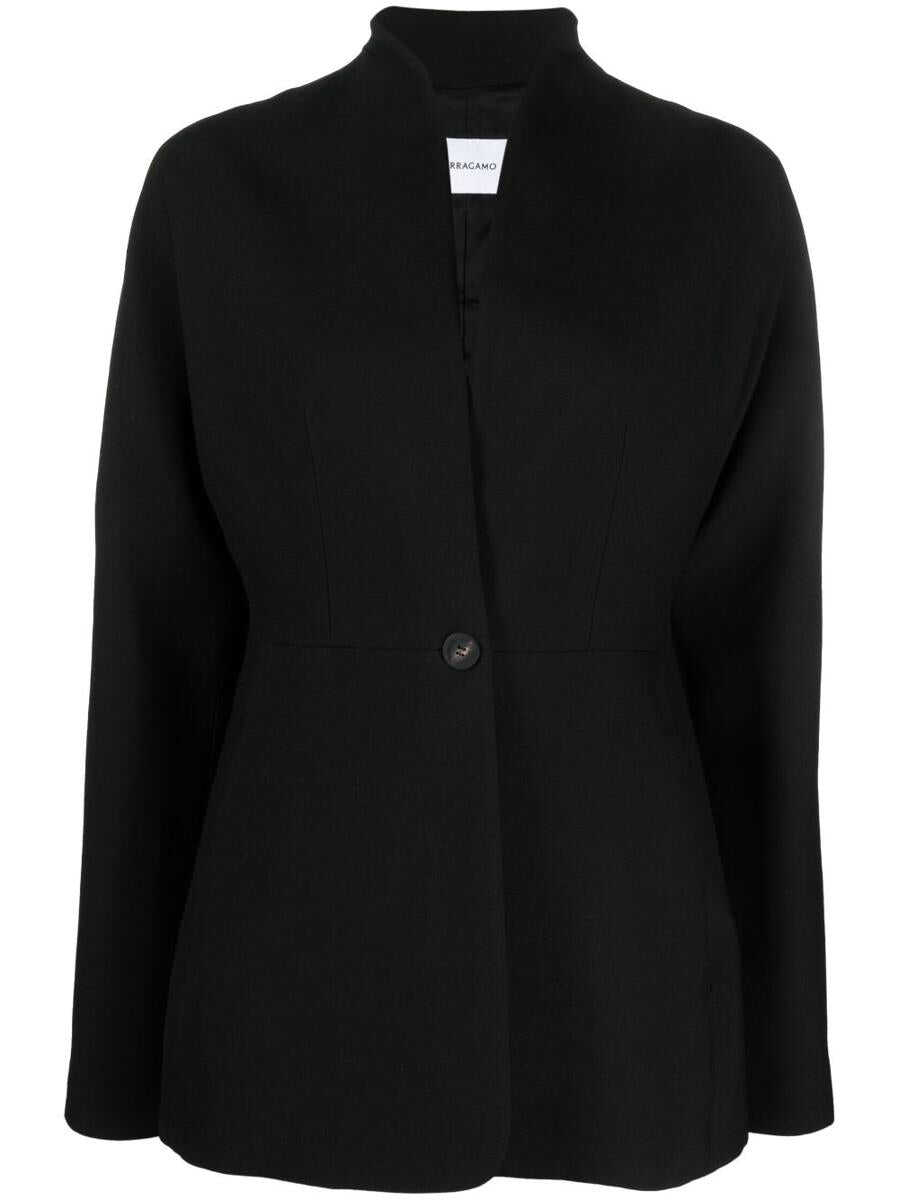 Ferragamo FERRAGAMO Wool sngle-breasted blazer jacket Black