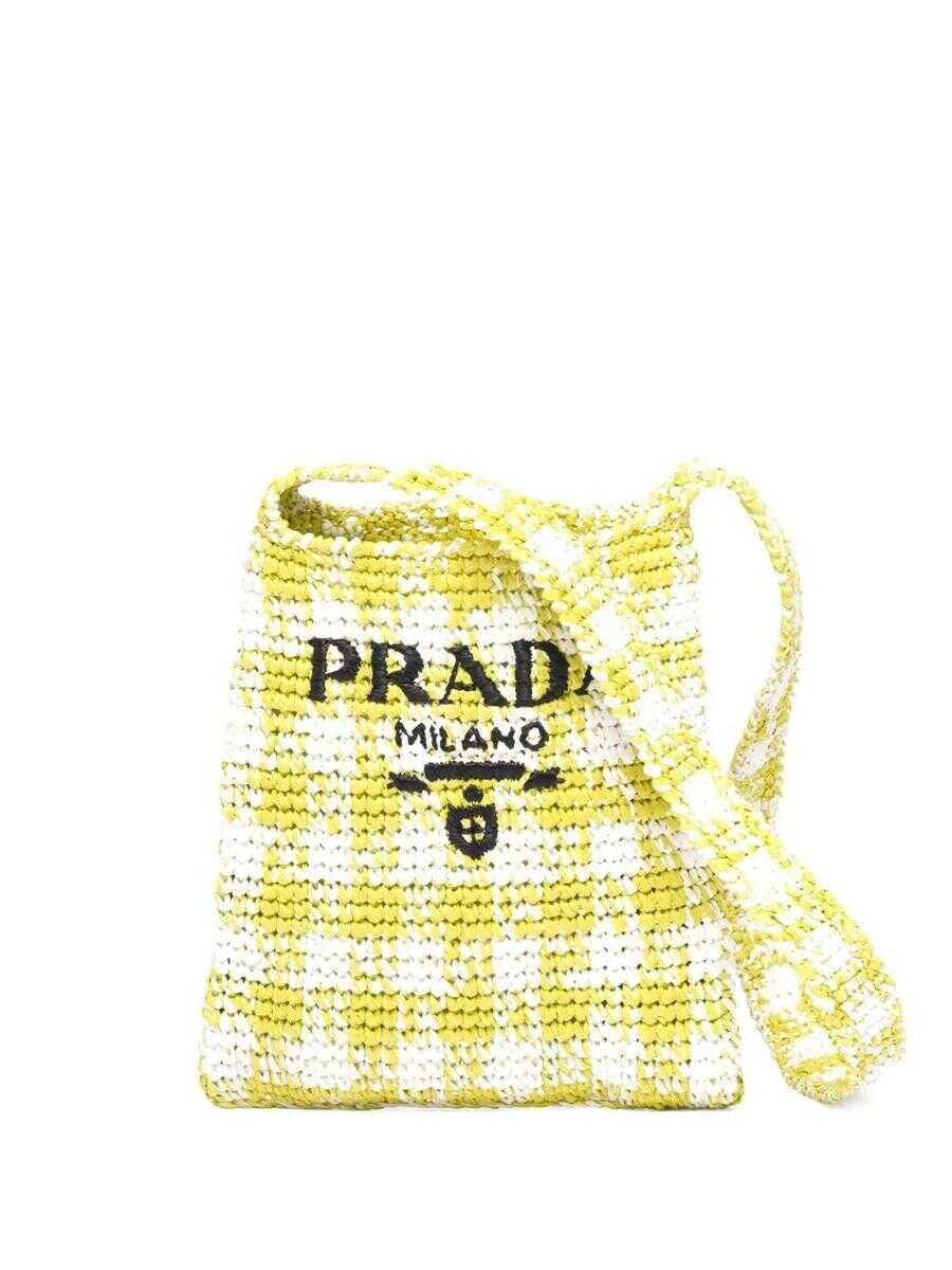 Prada PRADA woven-logo raffia shoulder bag CEDRO