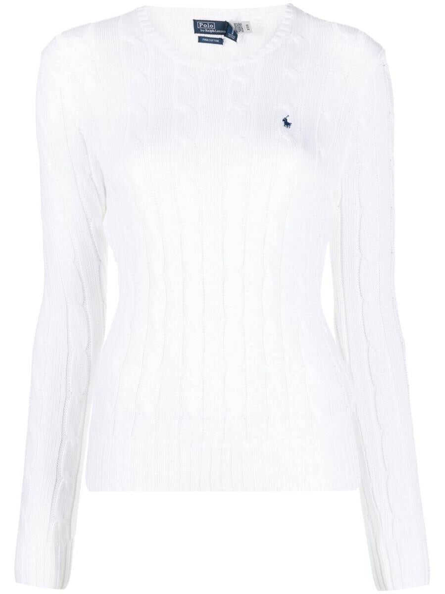 Ralph Lauren \'Juliana\' White Cable Knit Pullover with Contrasting Embroidered Logo in Cotton Woman WHITE