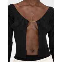 Pulovere Dama - Cardigane JACQUEMUS La Maille Pralu Longue Black Ribbed Cardigan With Logo Charm Woman Black Femei (BM 10225217) - B-mall.ro