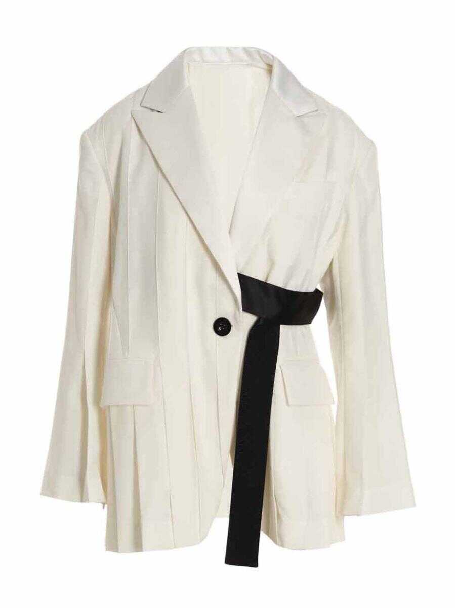 Sacai SACAI Single breast belted pleated blazer jacket WHITE/BLACK