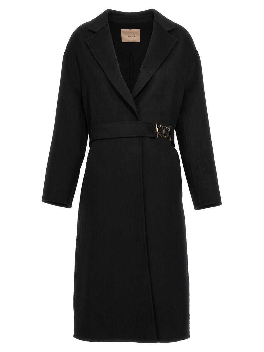 TWINSET TWINSET One-breasted belted coat Black
