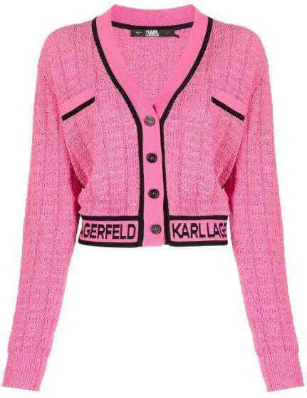 Karl Lagerfeld KARL LAGERFELD CROPPED CARDIGAN IN BOUCLÉ FABRIC WITH LOGO Rosso