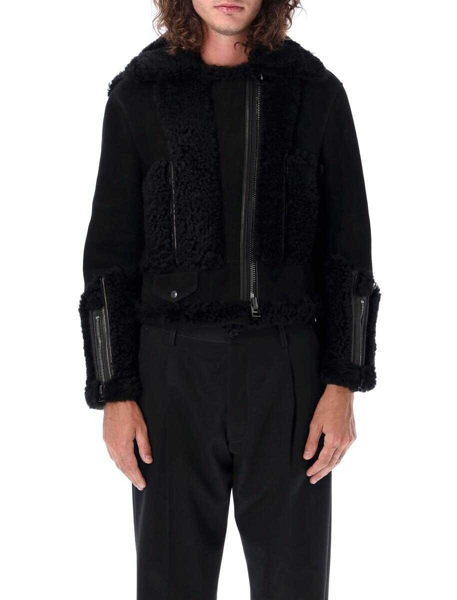 Tom Ford TOM FORD Shearling and leather patchwork biker jacket BLACK